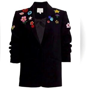 Cinq a Sept size 4 Black crepe jacket with appliqués. Classic style